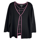 Finity Plus Size 1X Sweater Set Black Pink Window Pane Print Cardigan 777
