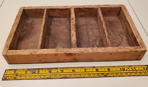 Vintage Handmade 4 COMPARTMENT WOOD DIVIDED WOOD UTILITY TOOL TRAY ORGANIZER BOX