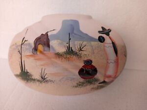 Vtg Mexican Hand Made Art Pottery Village Scene Coyote Vase Signed Mexico