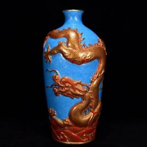 New ListingBeautiful Chinese Handmade Painting Blue Glaze Porcelain Dragon Vase