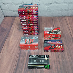Lot of 22 *Sealed* Blank Audio Cassette Tapes TDK Sony 60/90 120min NOS New