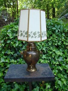 Beautifully Aged Brass Spigot Lamp Octagon Shade Embroidery Ivy Leaf Lampshade