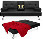 Black Leather Sleeper Sofa Bed Modern Recliner Theater Couch Small Space Compact