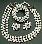 Vintage Hattie Carnegie Necklace Bracelet & Earring Set White “Pearl” bead with