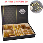 24 Piece Gold Silverware Set Modern Stainless Steel Flatware Set Service For 6