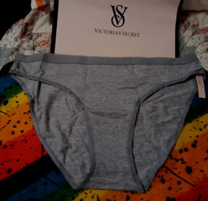 Cute VICTORIA'S SECRET Gray LOGO Cotton Blend Women Size Large L Bikini Panties