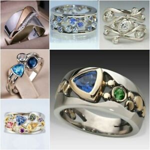 Elegant Women 925 Silver Wedding Cubic Zirconia Rings Jewelry Gift Size 6-10