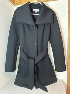 Laundry By Shelli Segal Womens Black Polyester Blend Belted Trench Coat M