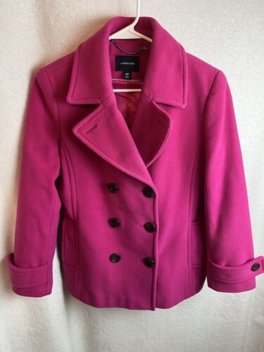 Lands End Pea Coat Double Breasted Women’s 10P Petite Wool Blend Pink Fucia
