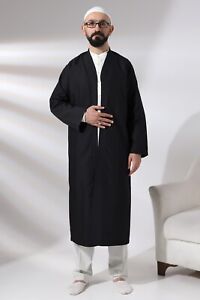 Black Men's Prayer Robe V-Neck Buttonless Open-Front Islamic Prayer Robe