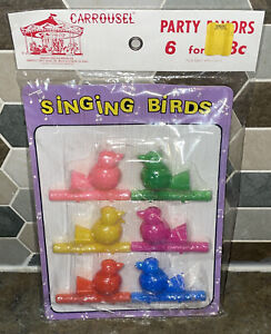 VTG 6 Plastic BIRD Water Warbler Whistles Sealed Package Carrousel Party Favors