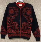 Vintage Pendelton Womens Wool Black Red Nordic Button Cardigan Sweater Sz Small