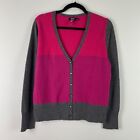 APT. 9 100% Cashmere Cardigan Sweater Size Large Pink Gray V Neck Button Up