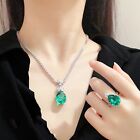 2pc Women Girl Summer Jewelry Set Green Citrine Gemstone Necklace Silver Ring