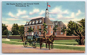 New ListingOriginal Vintage Postcard Old Capitol Building Coach Horses Williamsburg, VA