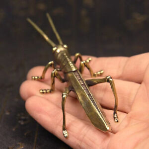 Brass Locust Statue Vintage Animal Grasshopper Figurine Tea Pet Ornament