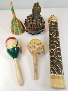 Indigenous Musical Instrument Lot w/ Maracas Rain Stick & More!