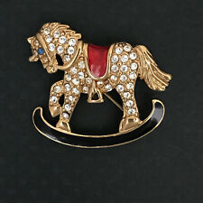 Rock the Horse - Monet Gold Tone, Enamel & Rhinestone Rocking Horse Brooch/Pin