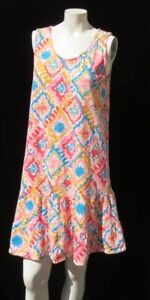 FRESH PRODUCE US Women’s S Print Cotton Sleeveless Tank Dress Tiered Scoop Neck