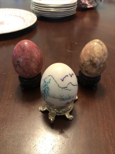 Decorative Eggs With Stands. Lot Of 3