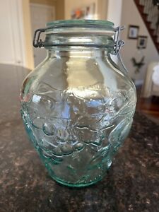 VINTAGE Vitoria Etrusca HERMETIC GREEN TINT GLASS JAR VE MADE IN ITALY  9” Tall