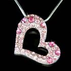 ~Pink Heart made with Swarovski Crystal Rose Love Valentine Charm Chain Necklace