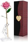 Pink 24K Gold Rose Dipped Flower Real Long Stem with Stand Gift Xmas Valentine's