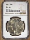 New Listing1922 S$1 Silver Peace Dollar - NGC MS 64 - FREE SHIPPING! #0070