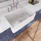 Farmhouse Sink 33'' Fireclay Apron Deep Capacity Porcelain Ceramic Grid & Drain