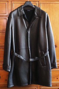 Malo Leather Trench Bomber Belted Coat IT 50 US 40 M Made in Italy
