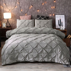 Pinch Pleat Pintuck Duvet Quilt Comforter Cover Bedding Set Twin/Queen/King Size