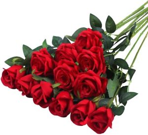 Rchoice Artificial Rose Flower Red Silk Roses with Stem Flowers Bouquet Wedding