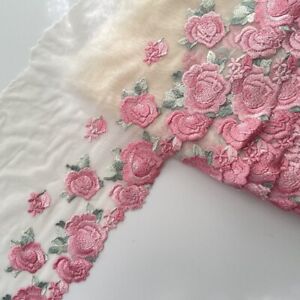 1 Yard Pink Floral Embroidered Tulle Lace Trim Sewing Dress Bra DIY Craft