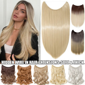100% Real Natural as Human Invisible Wire in Hair Extensions One Piece & Ring US
