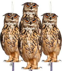 Owl to Keep Birds Away, 4 Pack Bird Scare Owl Fake Owl, Reflective Hanging Bird