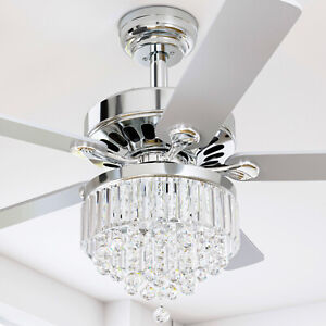 Modern Crystal Ceiling Fan Light w/ Remote Control 3-speed Chandelier Lamp 52