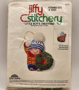 Jiffy Stitchery Kit Little Boy's Christmas Crewel Embroidery 1980 Vintage #111
