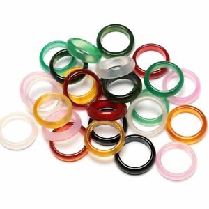20pcs Wholesale Lots Colorful Mix Natural Agate Band Gemstone Jade Rings Jewelry