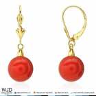 10mm Ball Red Coral Leverback Dangle Earrings 14K Solid Yellow Gold