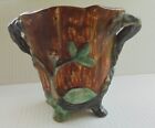 Antique Weller Warwick 1920's 2 vine handle pottery vase/planter w/fruit+ leaves