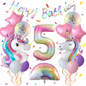 Unicorn 5Th Birthday Party Decorations for Girl Purple Pink Unicorn Party Theme