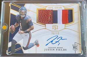 Justin Fields 2021 National Treasures Rookie NFL Gear Patch Auto /99 Bears RC