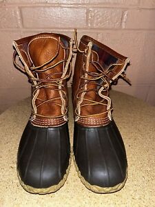 LL Bean Men’s Bean Boot 8” Chamois Flannel Lined Brown Leather Duck, Mens Sz 10