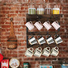 Wall Mounted Coffee Teacup Mug Rack Wooden 12 Hook Holder Rustic Storage Shelf