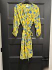 Cabi Yellow Blue Floral Belted Long Sleeve Dress Small