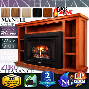 Buck Stove Model 34 ZC Manhattan Vent-Free NG/LP Gas Fireplace w/Blower & Mantel