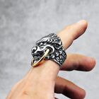 Chinese Lion Rings 316L Stainless Steel Men Ring Warding Off Evil Amulet Rock