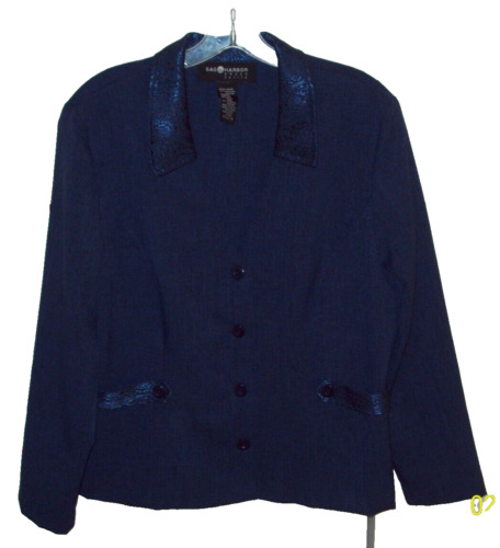 Sag Harbor Women's Sz 14 Petite Button Career Blazer Jacket Top Navy Blue