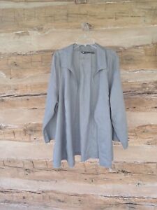Carole Little Woman Open Front Trench Style Coat 100% Linen Gray Size 3X