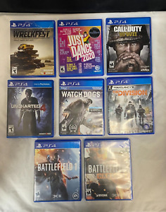 PS4 Game War Bundle Lot of 8. Wreckfest, Uncharted 4, Watch Dogs, The Division +